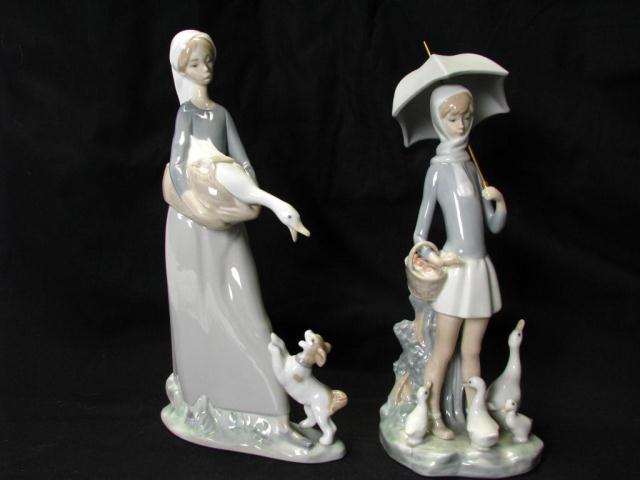 Appraisal: Two Lladro Figurines including ''Girl with Goose and Dog'' issued