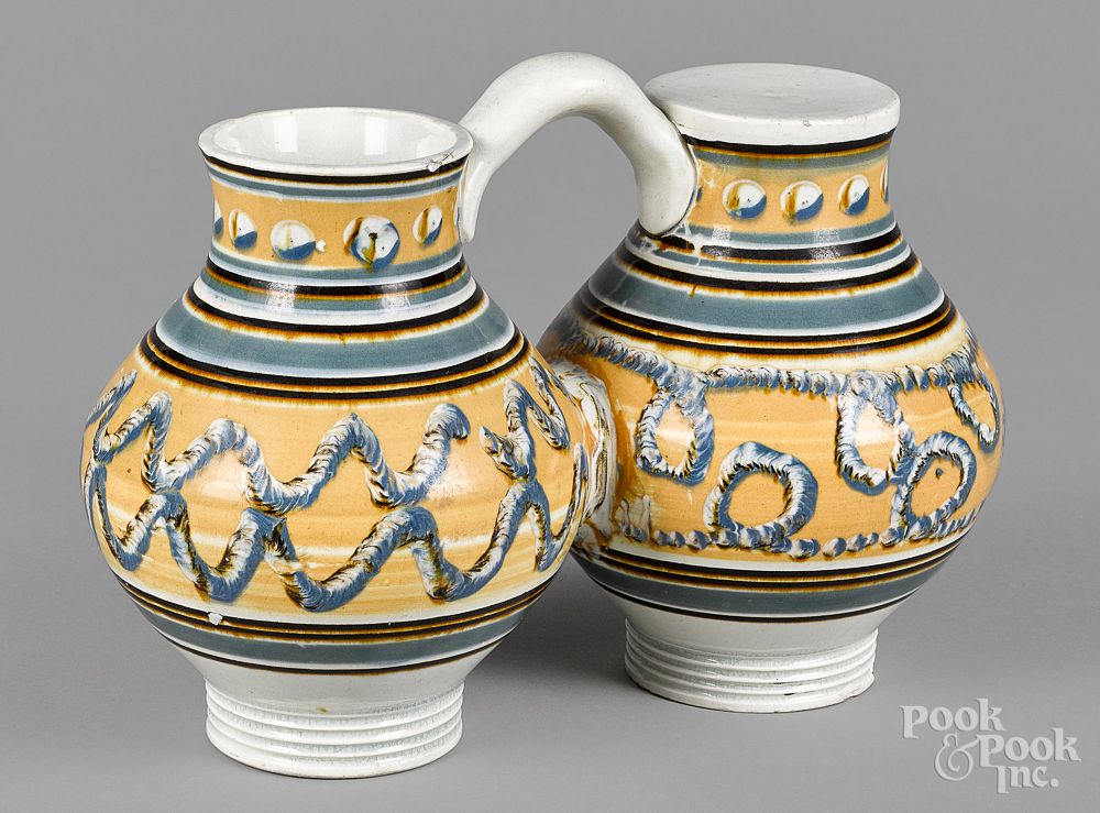 Appraisal: Rare mocha gemel jug th c Rare mocha gemel jug