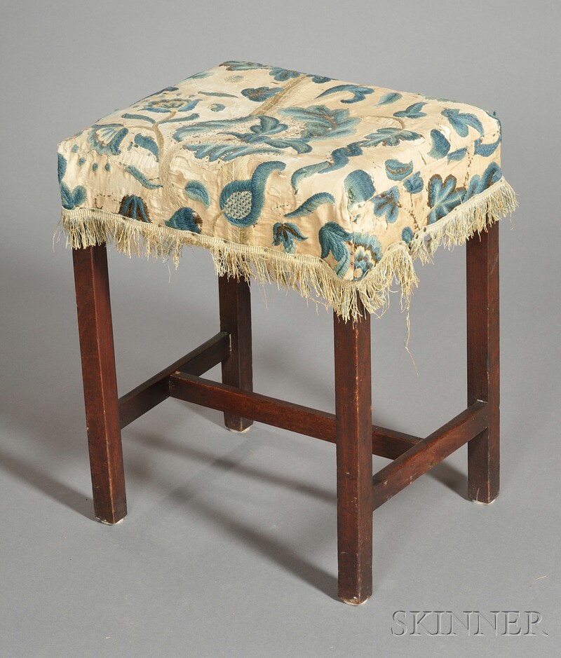 Appraisal: Chippendale Mahogany Upholstered Footstool probably Massachusetts late th century upholstered