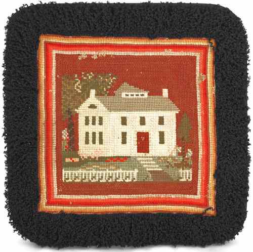 Appraisal: American wool on linen needlework picture of a house and