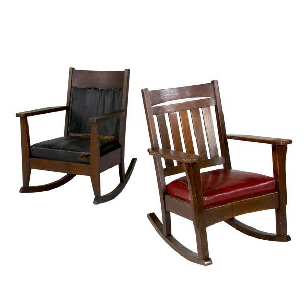 Appraisal: ARTS CRAFTS ROCKING CHAIRS The first with slatted back and