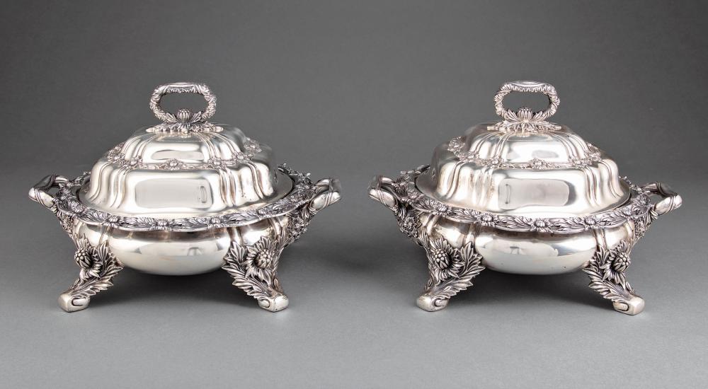 Appraisal: Pair of Tiffany Co Makers Chrysanthemum Pattern Sterling Silver Covered