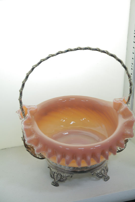 Appraisal: BRIDE'S BOWL AND HOLDER Cased bowl in salmon of twisted