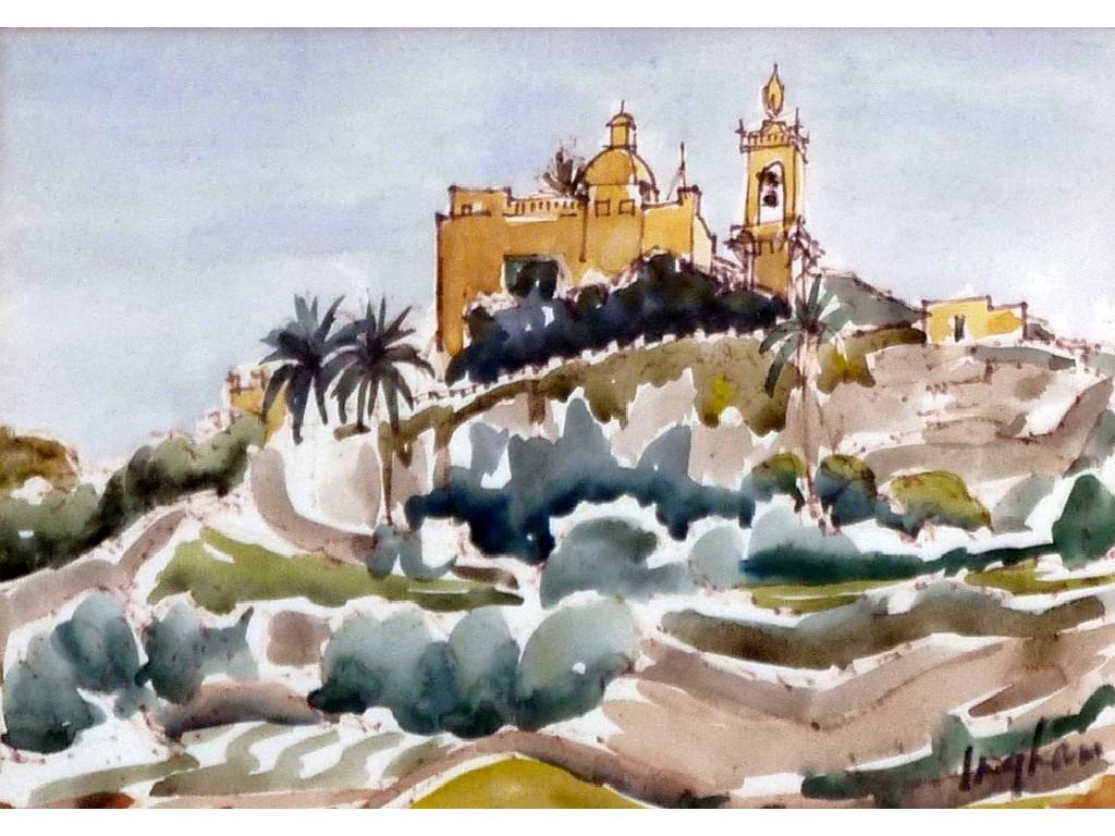 Appraisal: MARGO INGHAM - WATERCOLOUR DRAWING 'Church from St Paul's Bay