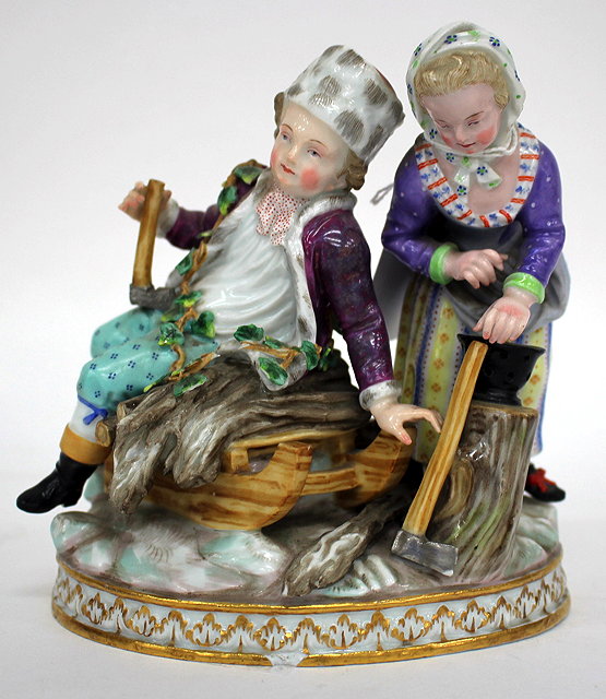 Appraisal: A TH CENTURY MEISSEN PORCELAIN FIGURAL GROUP a woodsman and