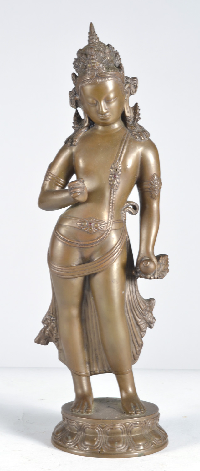 Appraisal: INDIAN BRONZE FIGURE depicting Tara standing on a lotus base