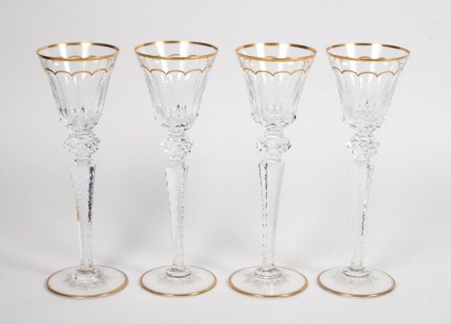 Appraisal: a Four Saint Louis cut crystal wine stems parcel gilt