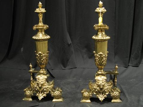 Appraisal: PAIR OF MODERN MASSIVE BRASS ANDIRONS h w d in