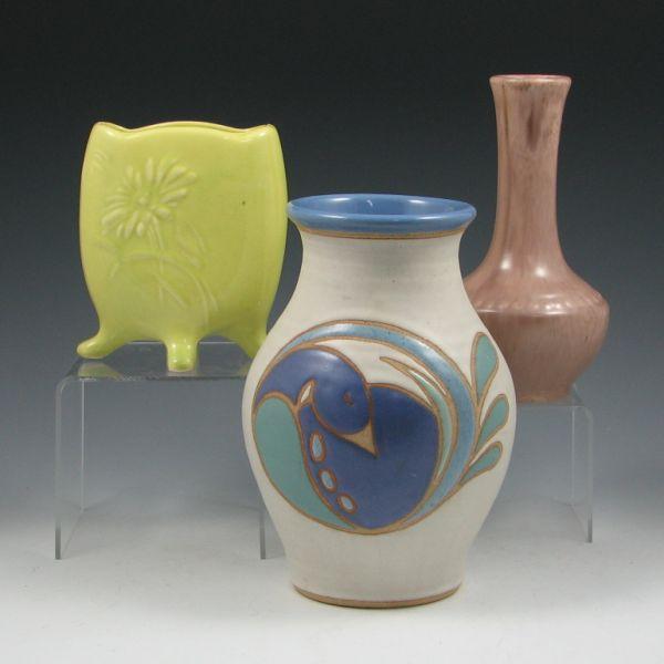 Appraisal: Lot of three art pottery vases including a vase with