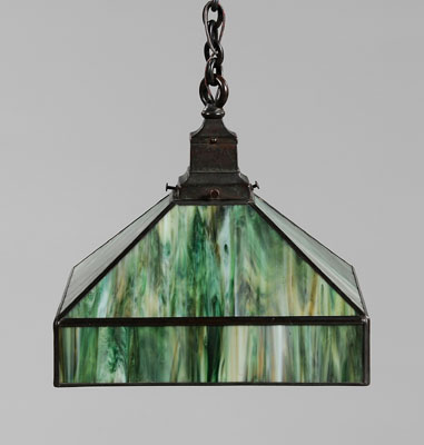 Appraisal: Stained Glass Light Fixture square frame below tapered sid