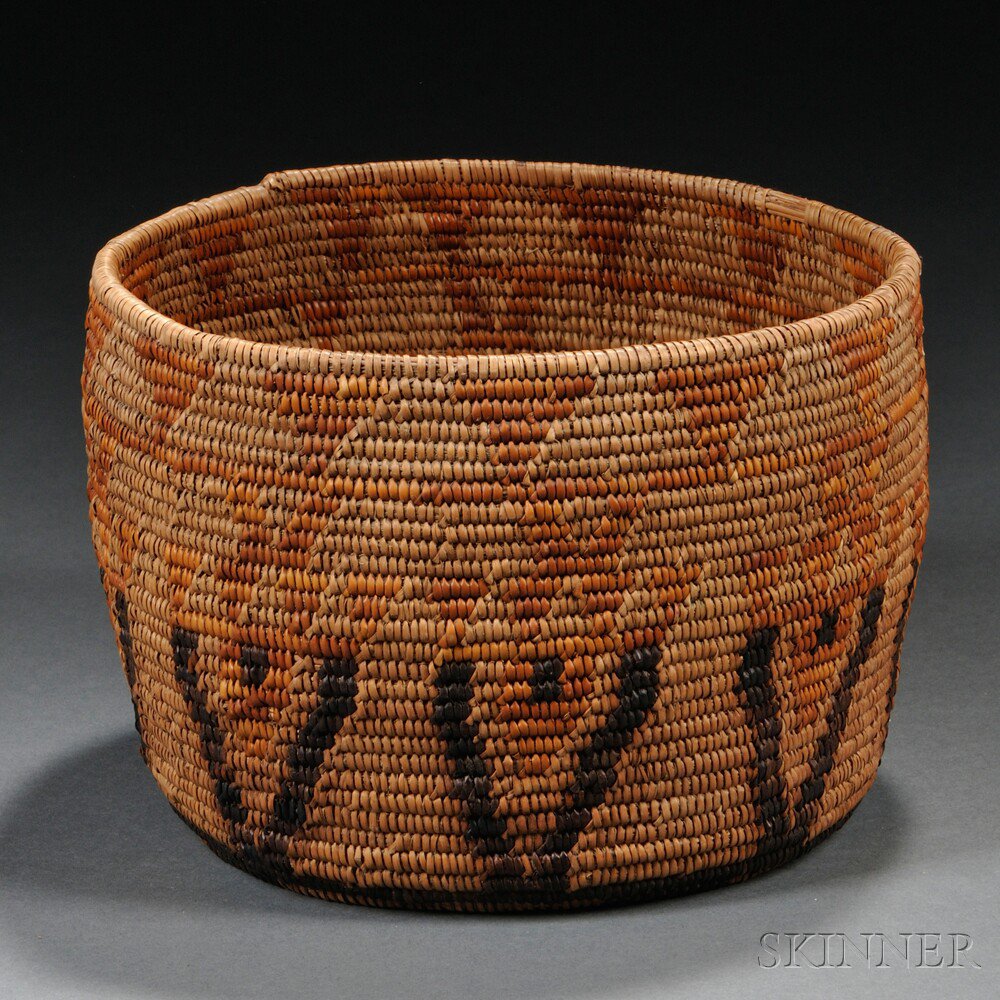 Appraisal: California Polychrome Mission Basket stitch loss at rim ht x