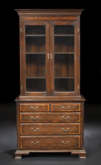 Appraisal: English Provincial Oak and Elm Bookcase the molded cornice above