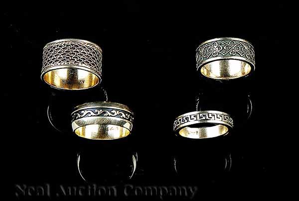 Appraisal: A Group of Four Italian kt Yellow Gold Openwork Rings