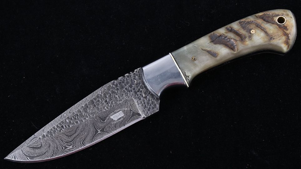 Appraisal: Rocky Mountain Rams Horn Damascus Bozeman Knife This is an