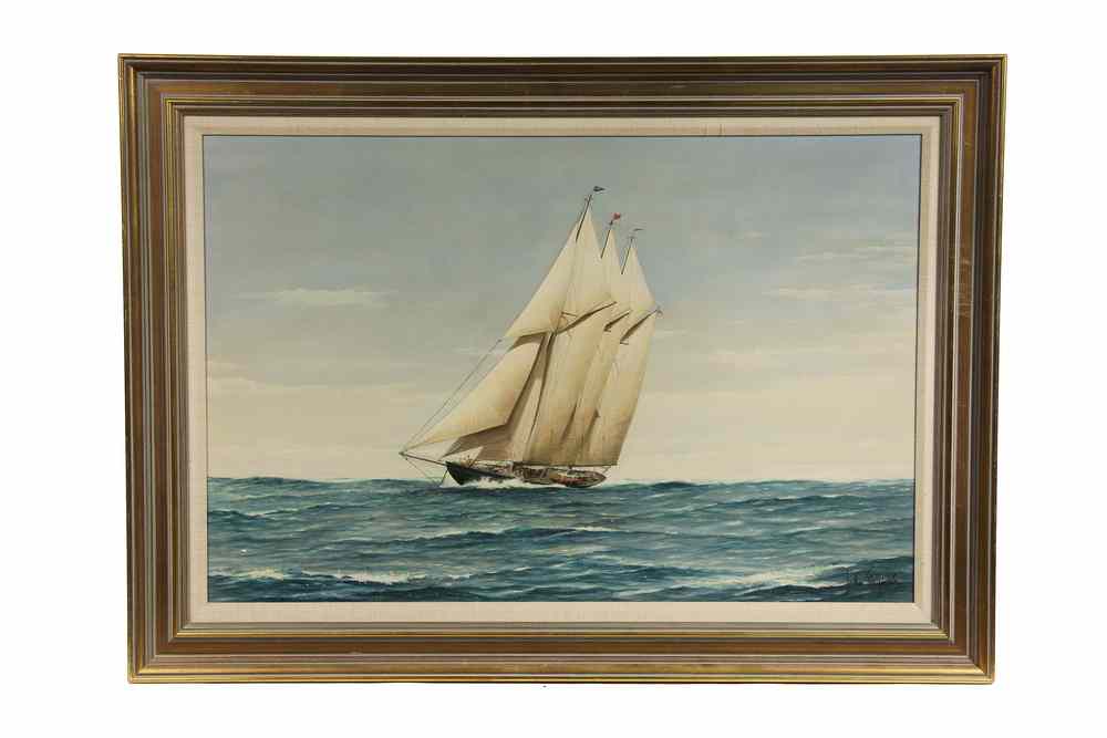 Appraisal: OIL ON MASO - 'Three-Masted Schooner Atlantic Winner of the