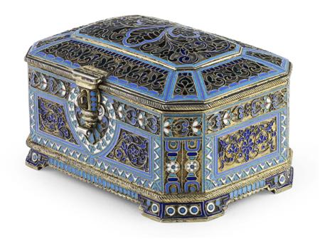 Appraisal: A Russian silver-gilt cloisonn and plique- -jour enamel box Antip