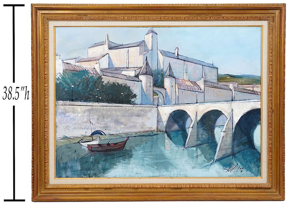 Appraisal: Charles Levier 'Canal Bridge' Oil Painting Charles Levier France Corsica