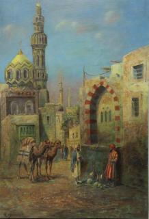 Appraisal: Signed th C Oil on Canvas Orientalist Scene Illegibly signed