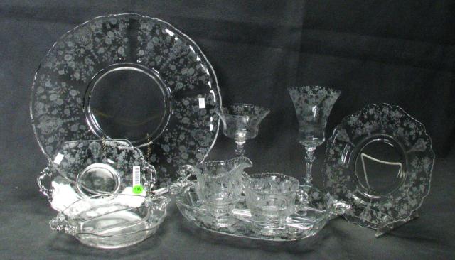 Appraisal: Group of Etched Cambridge Crystal including six red wine stems