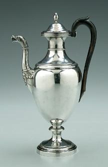 Appraisal: Continental silver teapot oval body leaf-and-dart borders swan s head