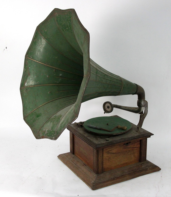 Appraisal: A Regal gramophone with green painted metal 'Morning Glory' horn