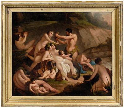 Appraisal: Old Master painting Bacchantes putti and satyr in a woodland