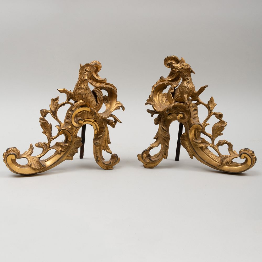 Appraisal: Pair of Louis XV Gilt-Bronze Chenets x x in Property