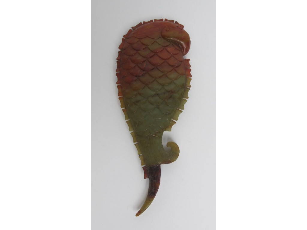 Appraisal: A Chinese agate carved fish tail bird with broad scaly