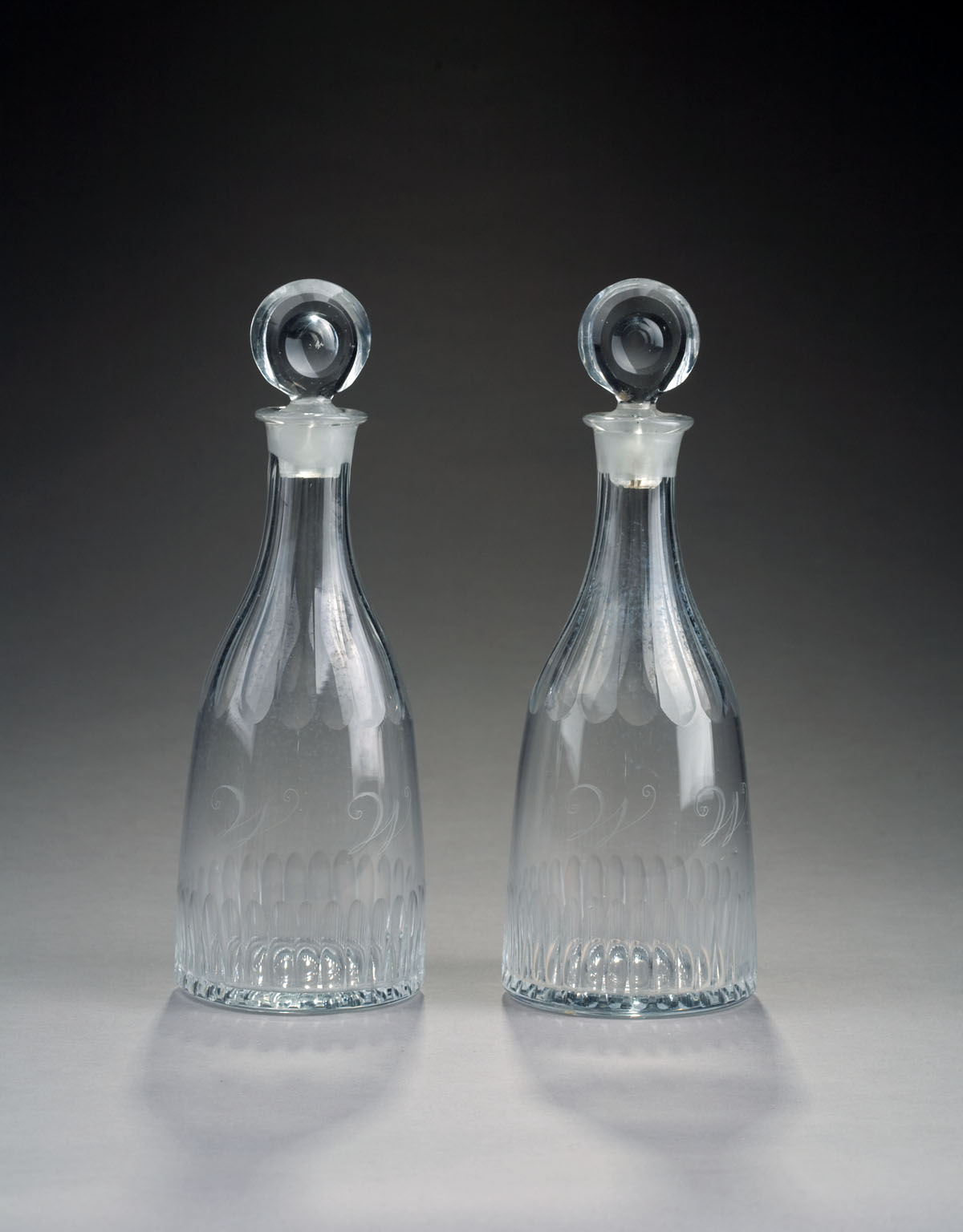 Appraisal: PAIR OF CUT GLASS DECANTERS AND STOPPERS EARLY NINETEENTH CENTURY