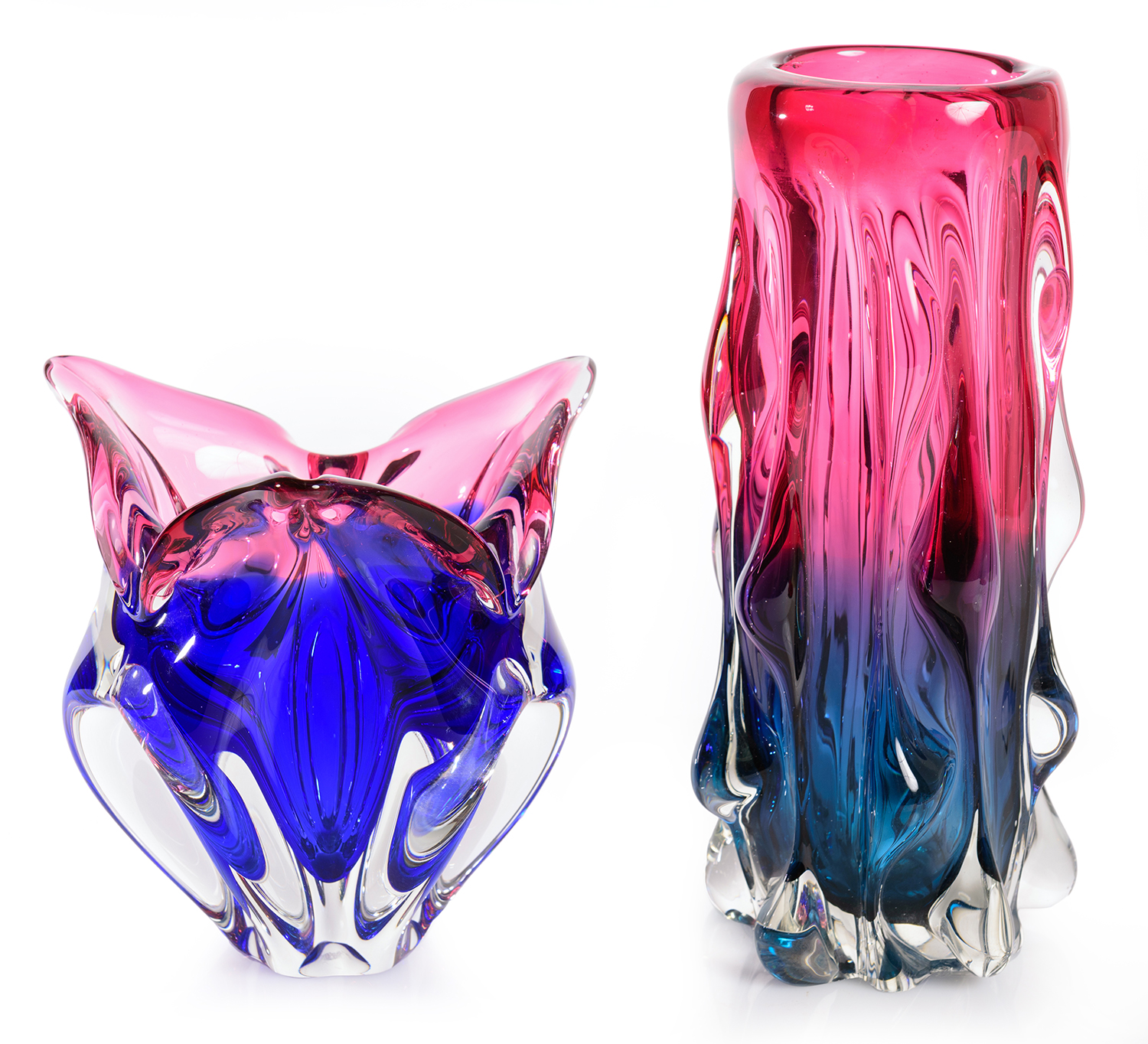 Appraisal: TWO ITALIAN SOMMERSO ART GLASS VASES Purple and blue tones