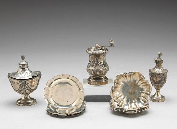 Appraisal: A group of small silver table articles Comprising Dutch standard