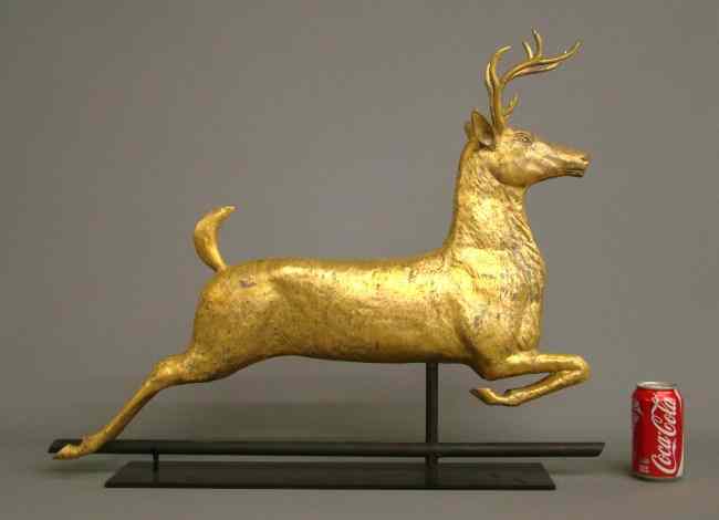 Appraisal: Leaping stag weathervane in gilt surface '' Length '' Ht