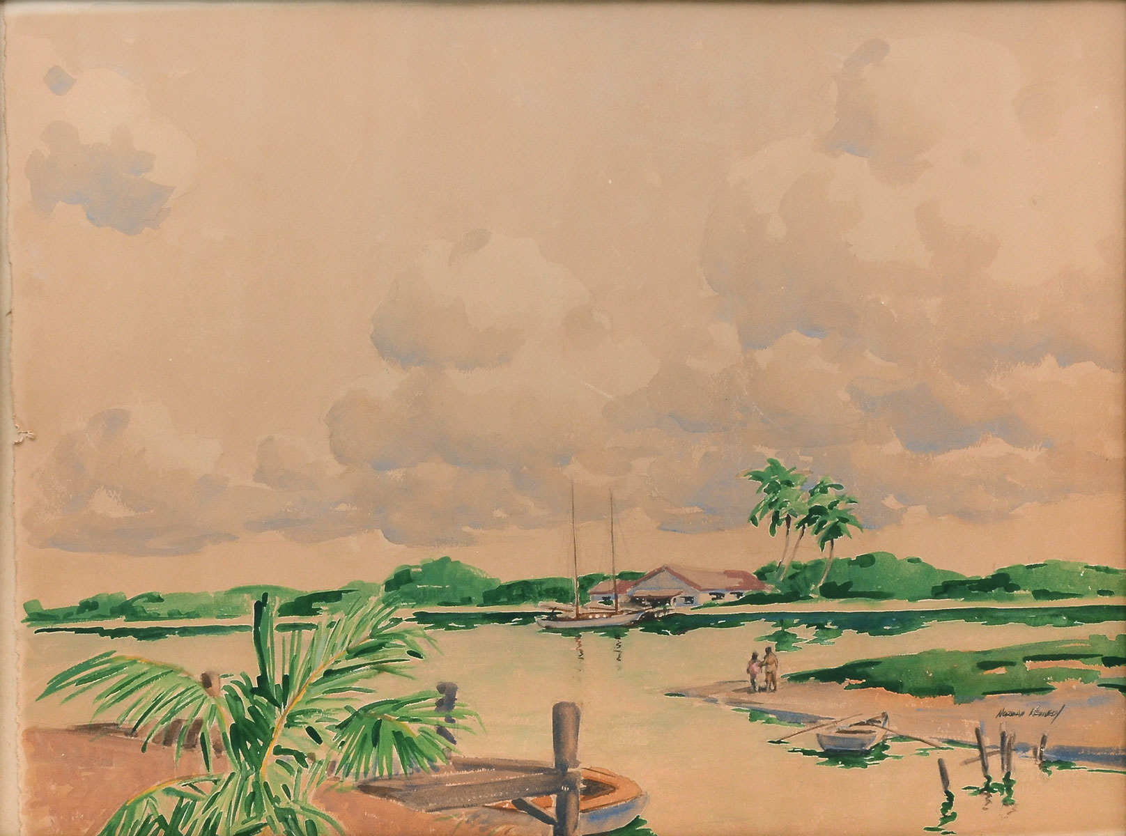 Appraisal: KENNEDY Norman American - Panoramic Tropical Scene Depicting Peaceful Waterway