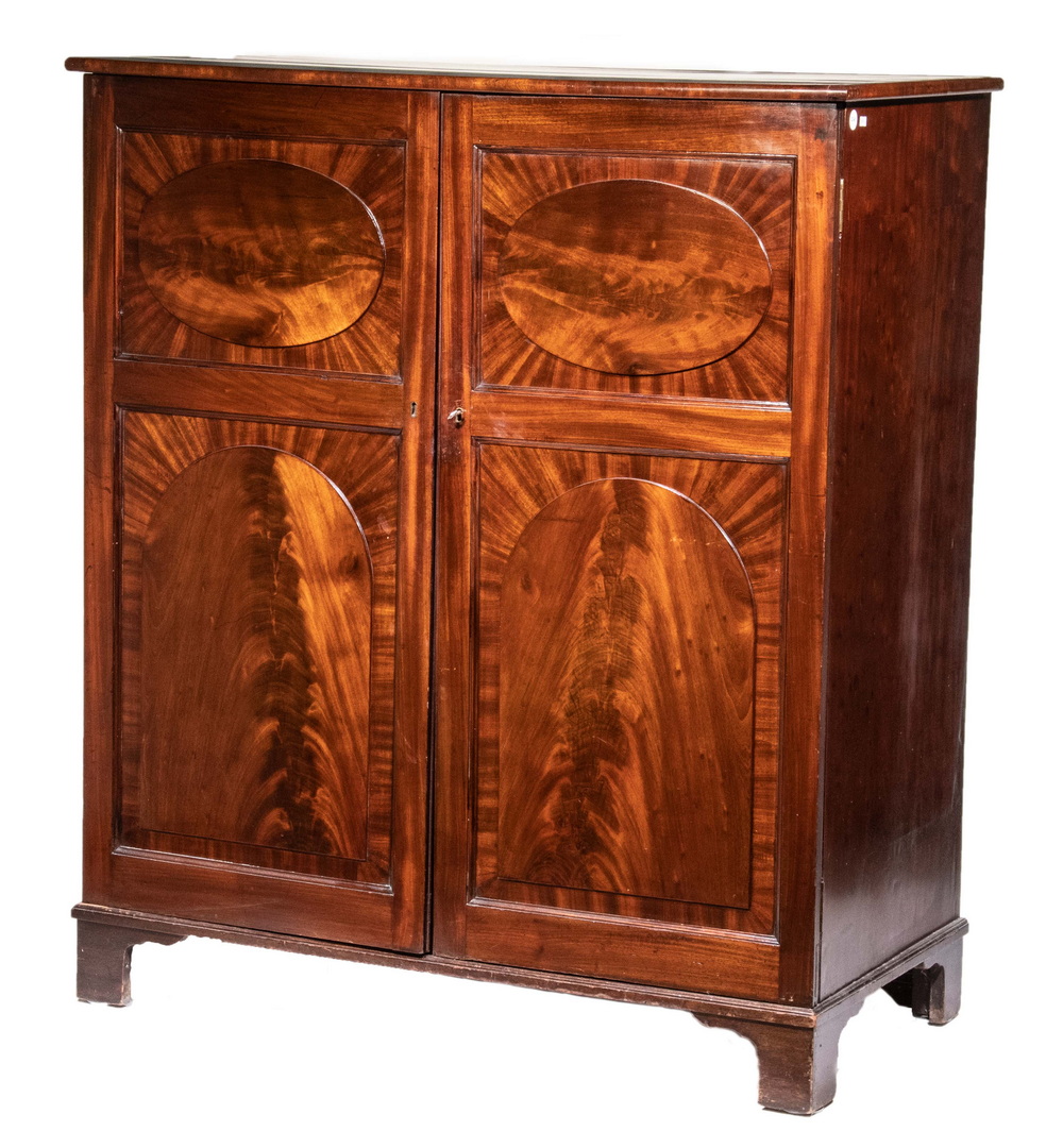 Appraisal: MAHOGANY DESK CABINET Hepplewhite Style Two-Door Cabinet with interior desk