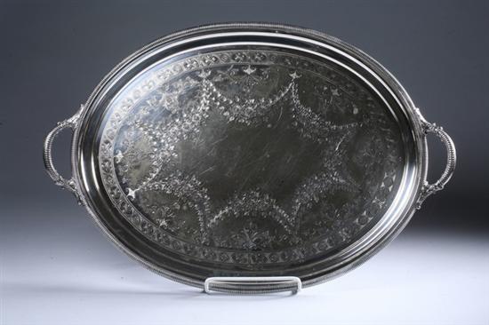 Appraisal: SILVER PLATED SERVING TRAY early th century Oval raised on