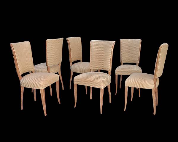 Appraisal: A set of six French Art Deco beechwood side chairs