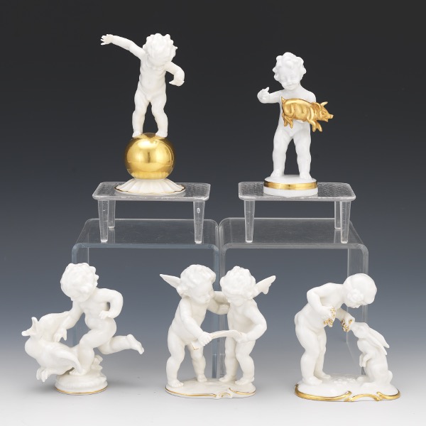 Appraisal: HUTSCHENREUTHER SELB AND CARL SCHEIDIG K G FIVE PORCELAIN CHERUBS