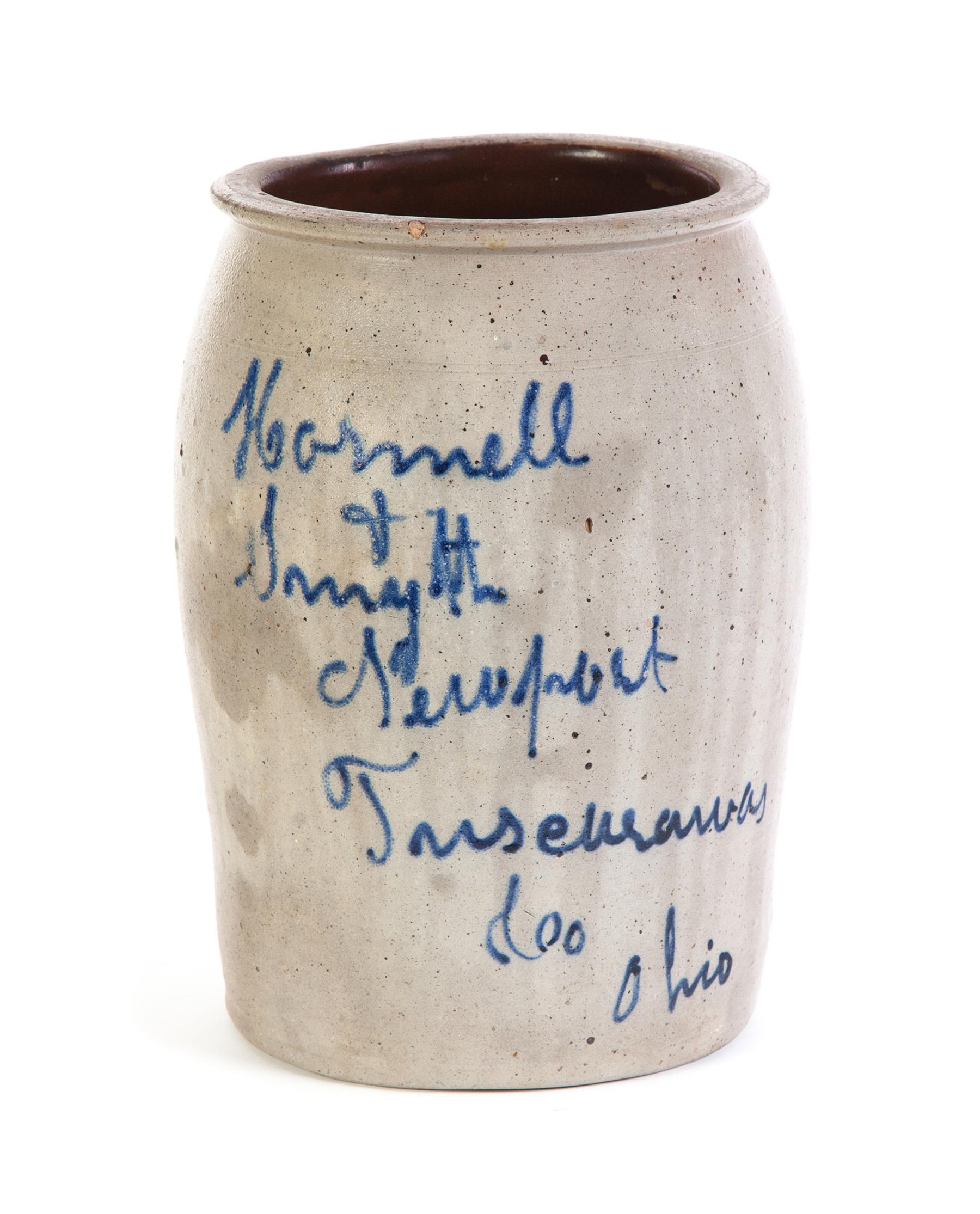 Appraisal: OHIO STONEWARE CROCK Ca s- s Cobalt script Hormell Smyth