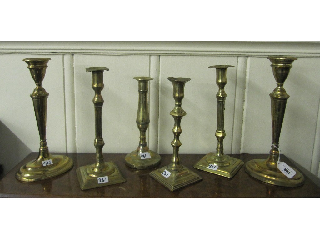 Appraisal: Six assorted brass candl