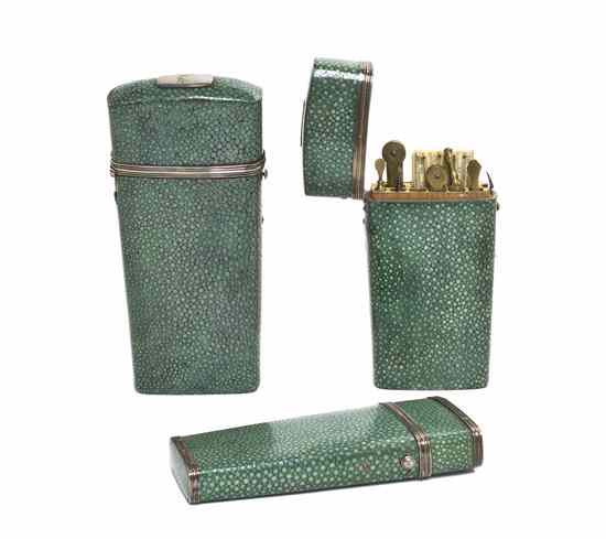 Appraisal: A Collection of Three Shagreen Etui Cases each of tapering