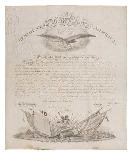 Appraisal: POLK JAMES K Partly-printed vellum Document Signed as President military