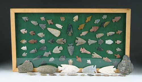 Appraisal: COLLECTION OF INDIAN STONE ARROWHEADS Lot consists of two framed