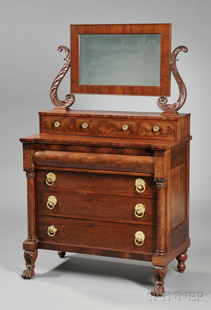 Appraisal: Classical Mahogany and Mahogany Veneer Mirrored Bureau probably Massachusetts c