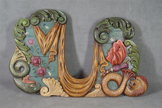 Appraisal: Carved Carousel Bench End Circa Carved flowers and folky sea