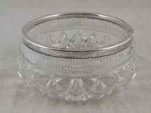 Appraisal: A white metal tests silver mounted cut glass bowl c