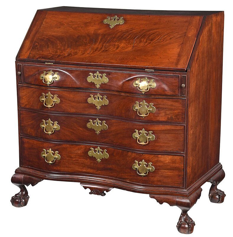 Appraisal: Fine Boston Chippendale Mahogany Oxbow Desk Massachusetts circa highly figured