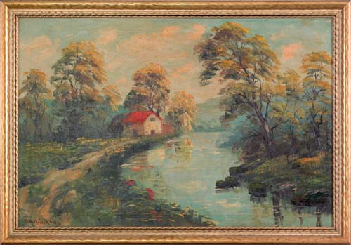 Appraisal: Caesare Ricciardi American - oil on canvas landscape with a