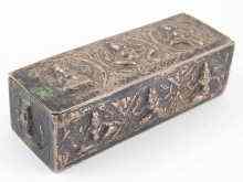 Appraisal: A rectangular Indian white metal tests silver box approx x