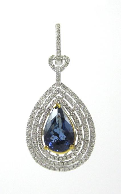 Appraisal: TANZANITE DIAMOND AND EIGHTEEN KARAT GOLD PENDANT The white gold