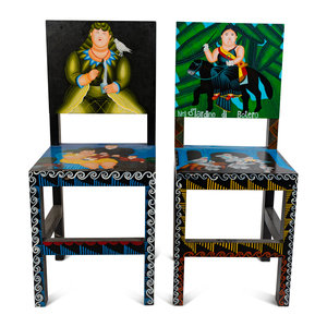 Appraisal: A Pair of Painted Side Chairs th Century each with